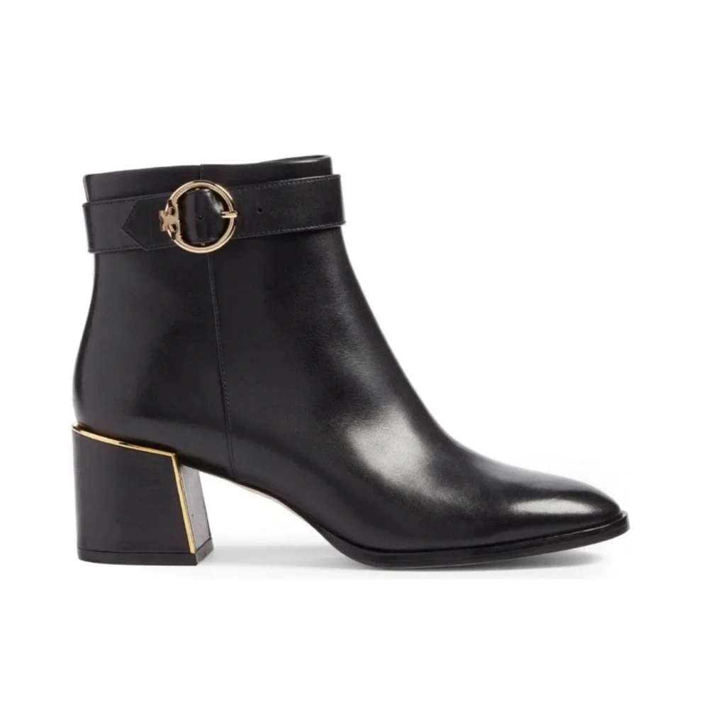 Tory Burch Sophia Bootie 9.5 Black Leather Gold Hardware Rare - Picture 1 of 11
